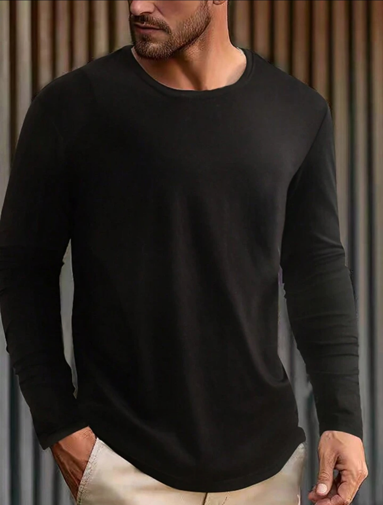 Mens Full Sleeve Plain Round Neck T Shirt MIRFRT Black