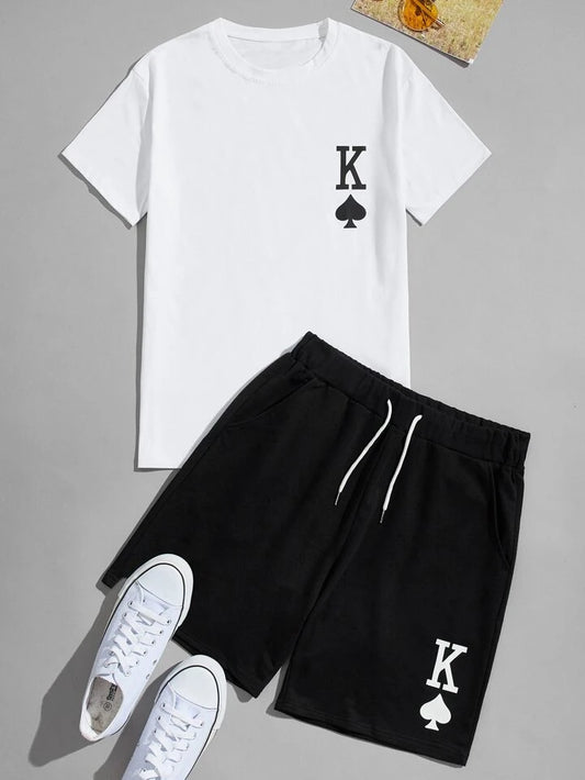 Mens Shorts and T-Shirt Summer Cotton Set - MMSS72 - White Black