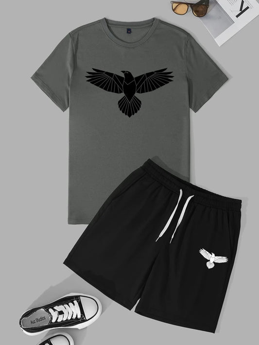 Mens Shorts and T-Shirt Summer Cotton Set - MMSS48 - Charcoal Black