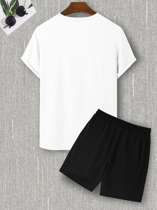 Mens Shorts and T-Shirt Summer Cotton Set - MMSS69 - White Black