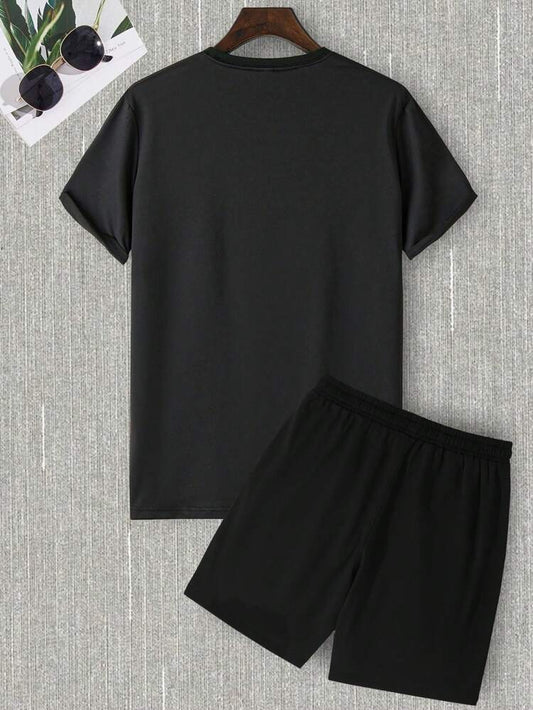 Mens Shorts and T-Shirt Summer Cotton Set - MMSS67 - Black Black