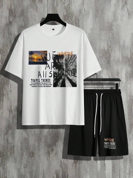 Mens Shorts and T-Shirt Summer Cotton Set - MMSS57 - White Black