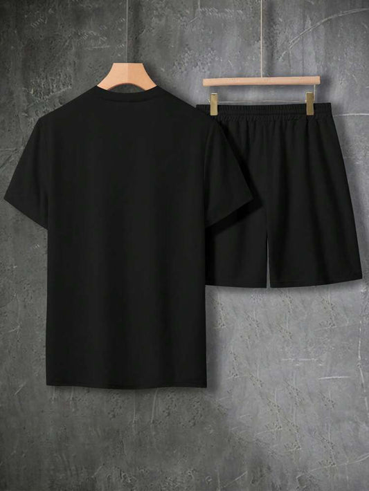 Mens Shorts and T-Shirt Summer Cotton Set - MMSS63 - Black Black