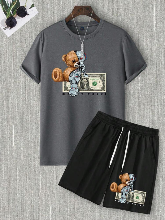 Mens Shorts and T-Shirt Summer Cotton Set - MMSS66 - Charcoal Black