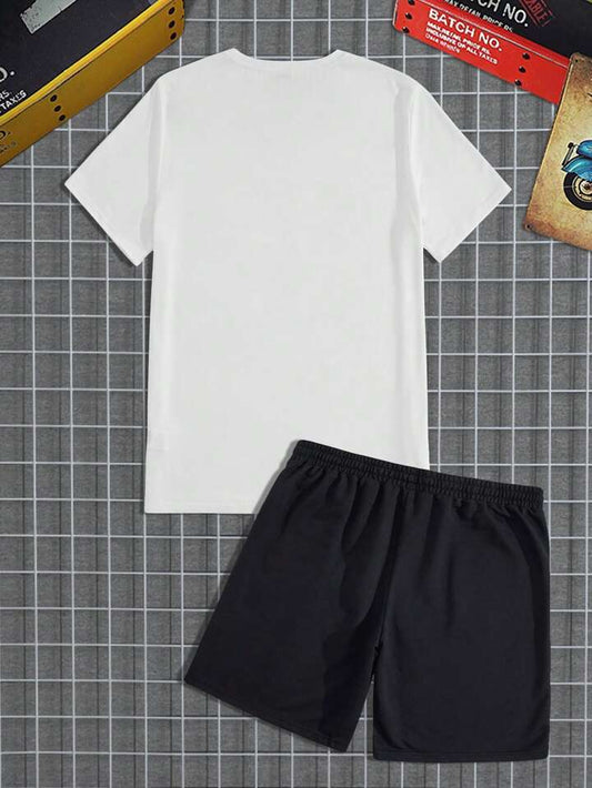 Mens Shorts and T-Shirt Summer Cotton Set - MMSS74 - White Black