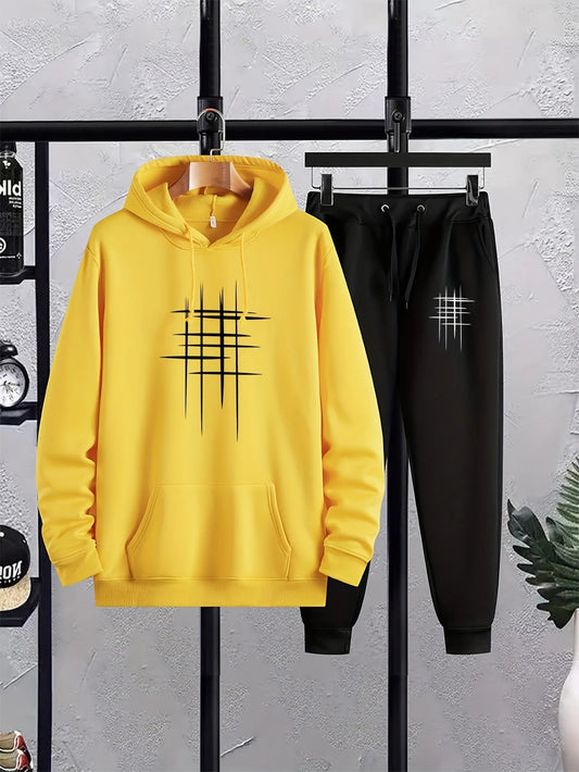 Winter Printed Hoodie and Pants Co Ord Set MIRWHPSST10 - Yellow Black