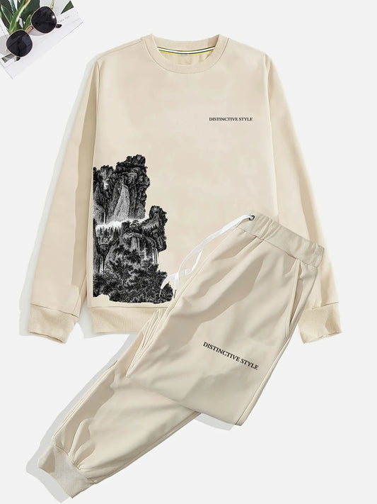 Winter Printed Sweatshirt and Pants Co Ord Set MIRWPCS13 - Cream Cream