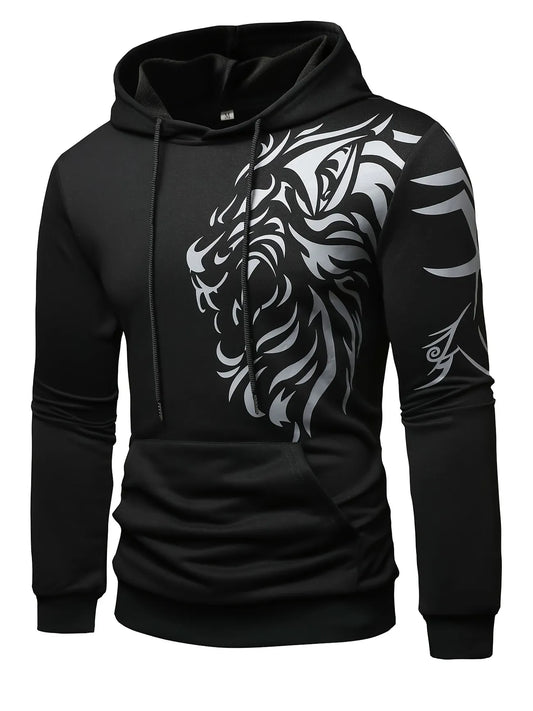 Mens Printed Pullover Kangaroo Hoodie - MIRMPKH6 - Black