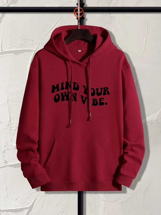 Mens Printed Pullover Kangaroo Hoodie - MIRMPKH1 - Maroon