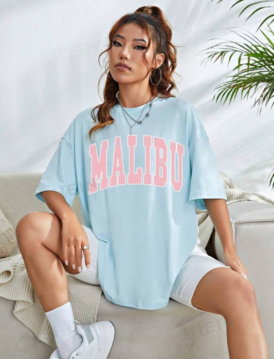 Womens Half Sleeve Printed Boyfriend Fit Round Neck T-Shirt MIRWOMP7 - Light Blue