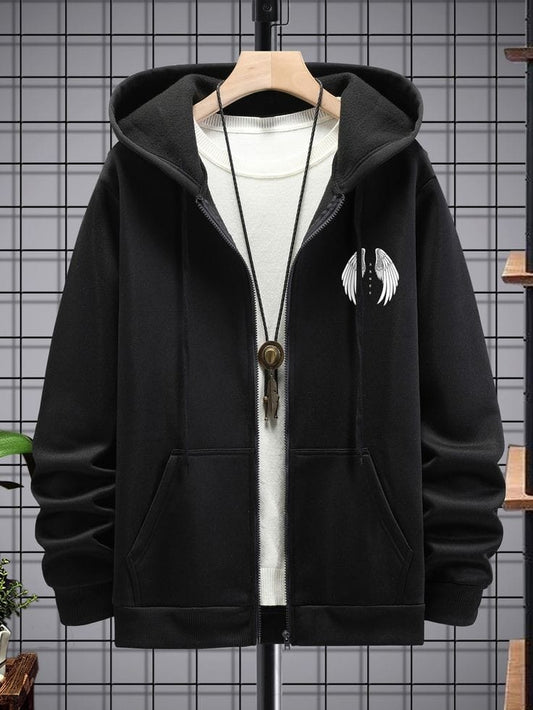 Mens Printed Zip Hoodie - MIRMPZH1 - Black