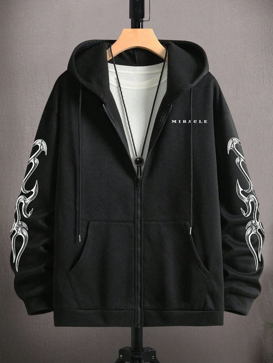 Mens Printed Zip Hoodie - MIRMPZH11 - Black