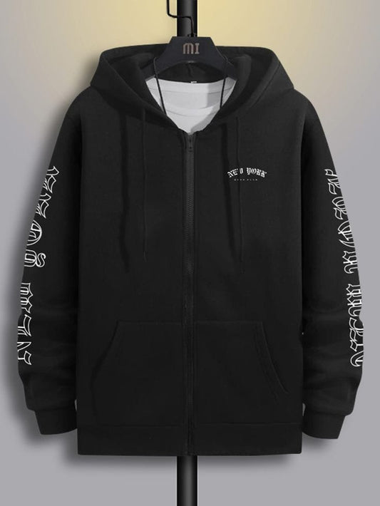 Mens Printed Zip Hoodie - MIRMPZH16 - Black