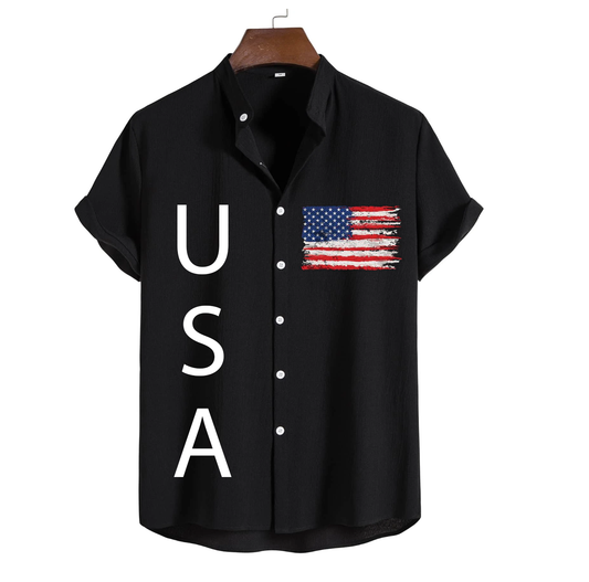 Mens Sticker Printed Button Shirt MMBSP9 - Black