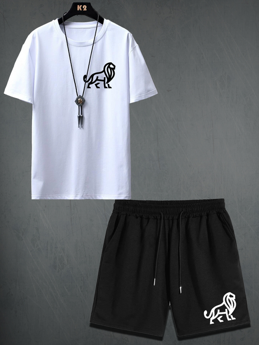 Mens Shorts and T-Shirt Summer Cotton Set - MMSS46 - White Black