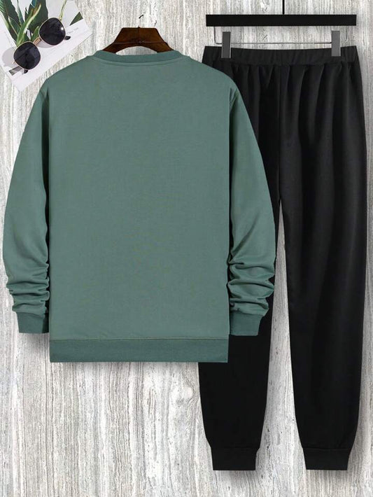Winter Printed Sweatshirt and Pants Co Ord Set MIRWPCS7 - Green Black