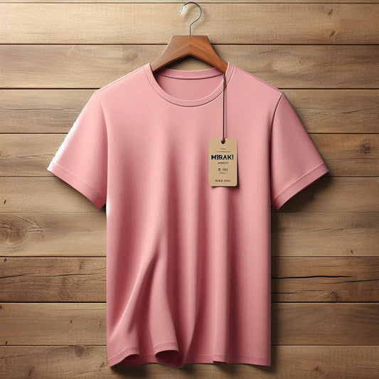 Womens Half Sleeve Plain Boyfriend Fit Round Neck T-Shirt MIRWBFT - Pink