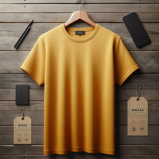 Womens Half Sleeve Plain Boyfriend Fit Round Neck T-Shirt MIRWBFT - Yellow