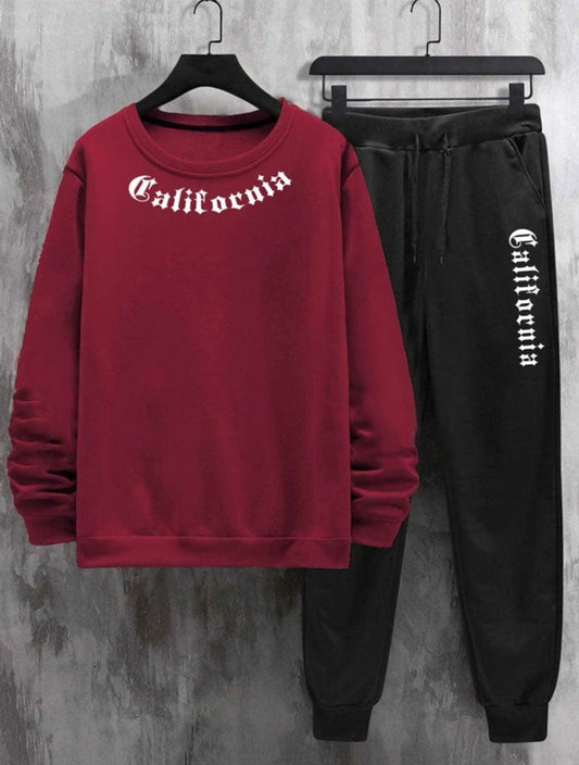 Winter Printed Sweatshirt and Pants Co Ord Set MIRWPCS29 - Maroon Black