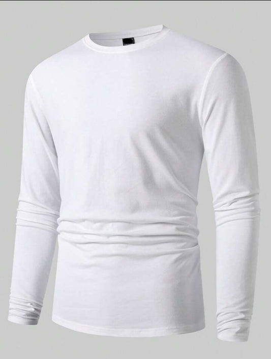 Mens Full Sleeve Plain Round Neck T-Shirt MIRFRT - White