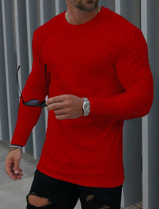 Mens Full Sleeve Plain Round Neck T-Shirt MIRFRT - Red