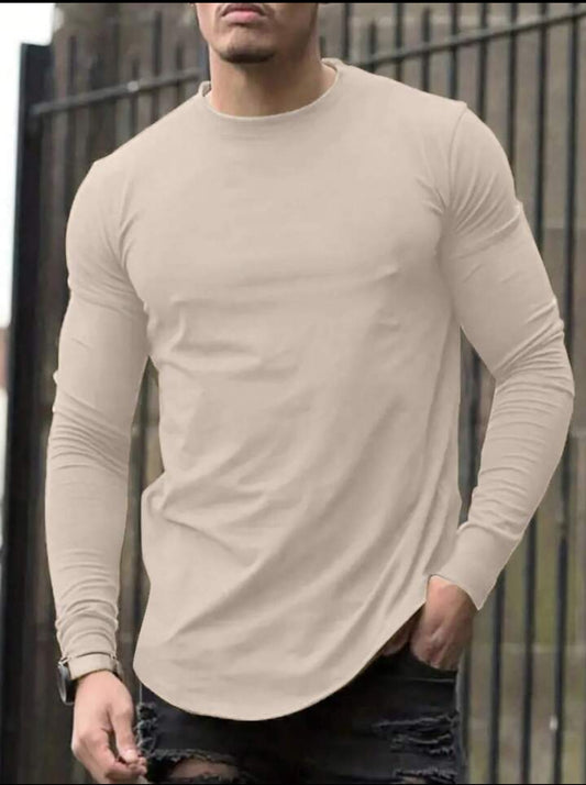 Mens Full Sleeve Plain Round Neck T-Shirt MIRFRT - Cream