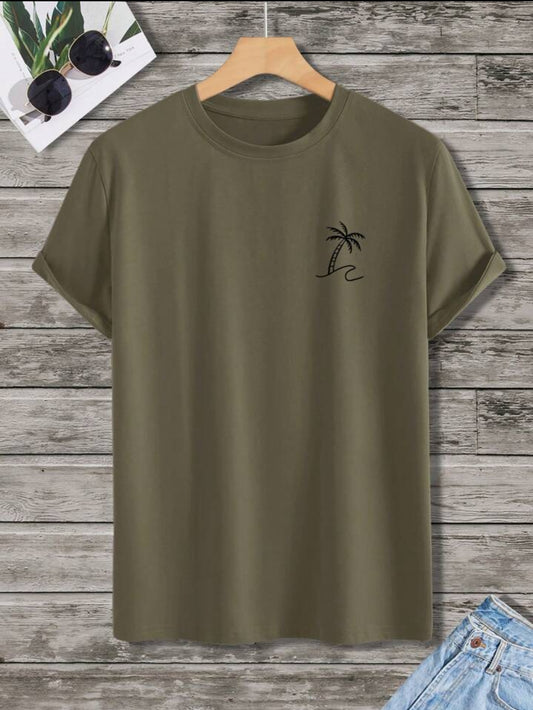 Mens Sticker Printed T-Shirt MMSPS208 - Olive Green