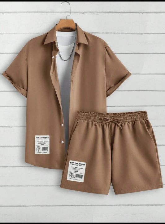 Mens Shorts and Shirt Summer Set - MMSFS2 - Brown Brown