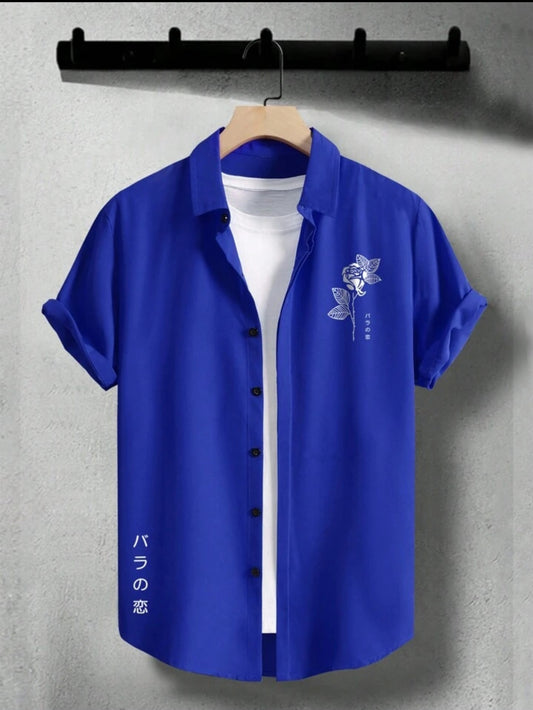 Mens Sticker Printed Button Shirt MMBSP1 - Royal Blue