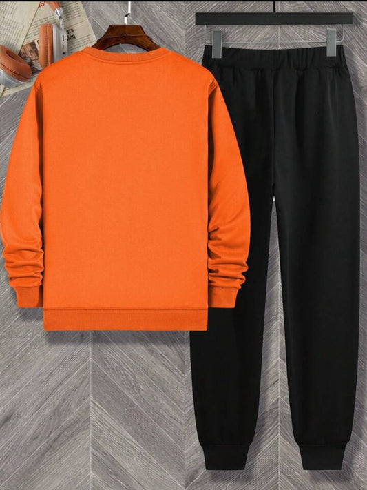 Winter Printed Sweatshirt and Pants Co Ord Set MIRWPCS47 - Orange Black