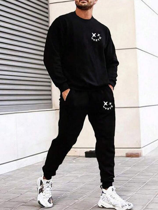 Winter Printed Sweatshirt and Pants Co Ord Set MIRWPCS59 - Black Black