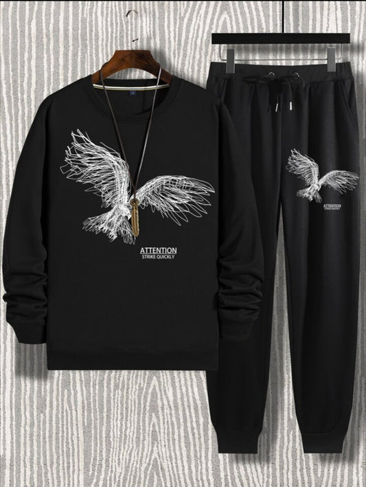 Winter Printed Sweatshirt and Pants Co Ord Set MIRWPCS7 - Black Black