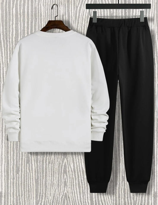 Winter Printed Sweatshirt and Pants Co Ord Set MIRWPCS7 - White Black