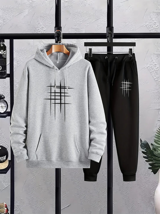 Winter Printed Hoodie and Pants Co Ord Set MIRWHPSST10 - Grey Black