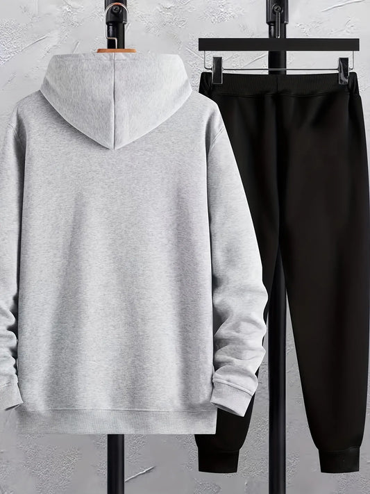 Winter Printed Hoodie and Pants Co Ord Set MIRWHPSST2 - Grey Black