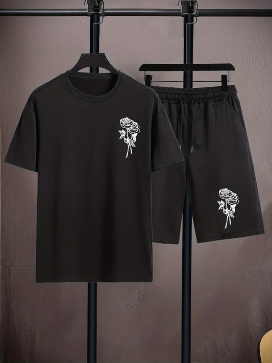 Mens Shorts and T-Shirt Summer Cotton Set - MMSS80 - Black Black