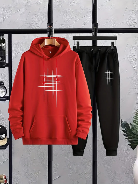 Winter Printed Hoodie and Pants Co Ord Set MIRWHPSST10 - Red Black