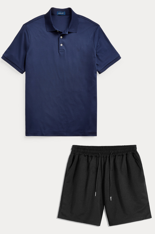 Mens Shorts and Polo Summer Cotton Set MIRPOLS1 - Navy Blue Black