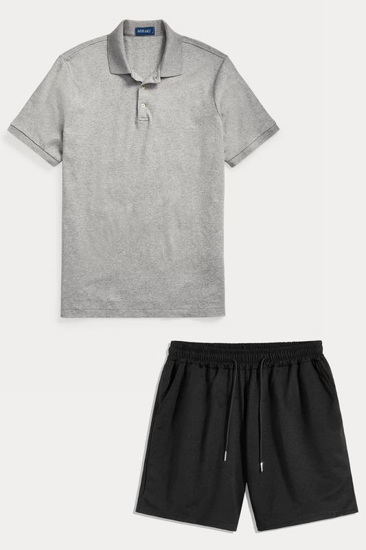 Mens Shorts and Polo Summer Cotton Set MIRPOLS1 - Grey Black