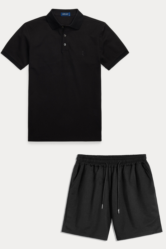 Mens Shorts and Polo Summer Cotton Set MIRPOLS1 - Black Black