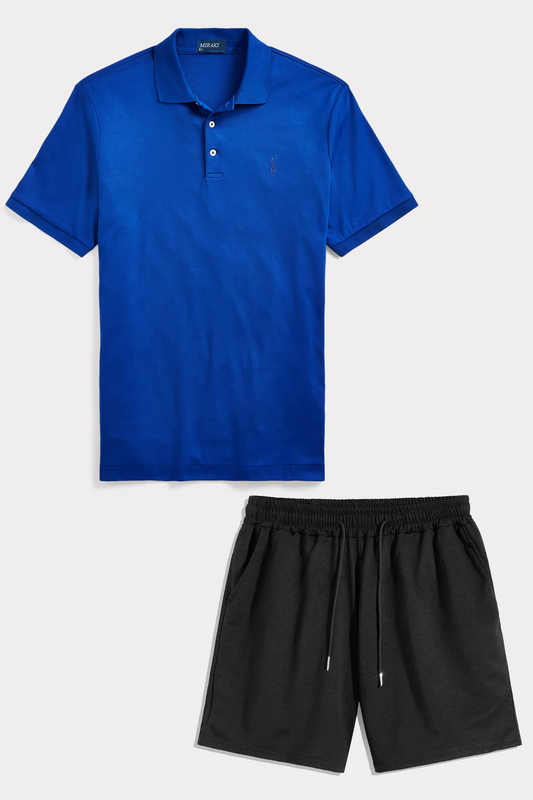 Mens Shorts and Polo Summer Cotton Set MIRPOLS1 - Royal Blue Black