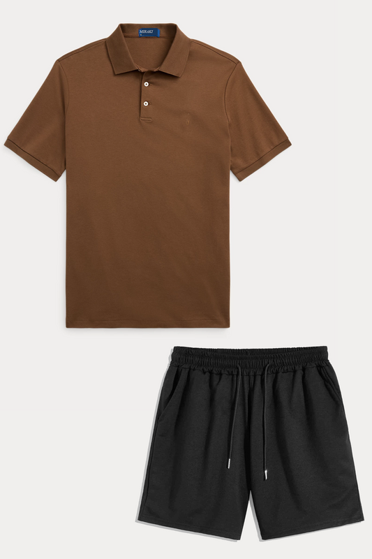 Mens Shorts and Polo Summer Cotton Set MIRPOLS1 - Brown Black